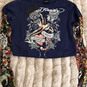 Ed Hardy Navy Long Sleeve Graphic Top